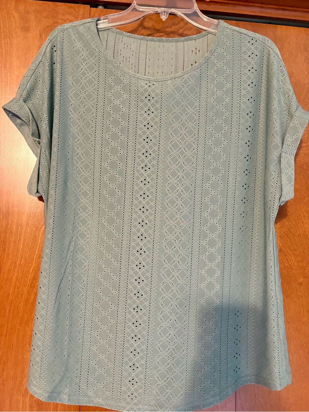 Women's Short Sleeve Eyelet Tee in Sage Green